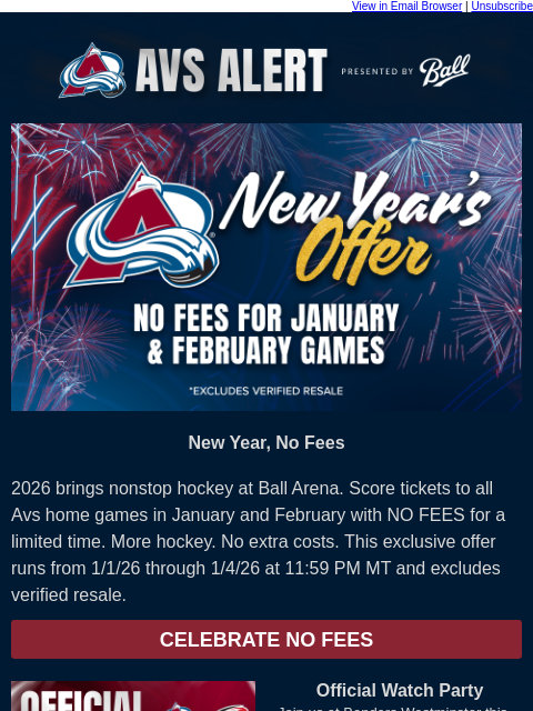 thecoloradoavalanche newsletter: 🏔️Start 2026 With More Hockey and No Fees