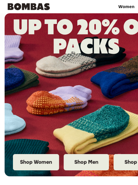 bombas newsletter: Up to 20% Off Packs for the New Year