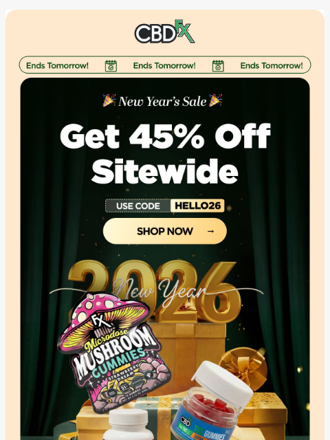 cbdfx newsletter: New Year's Sale: Get 45% OFF all CBD & THC! 🎊