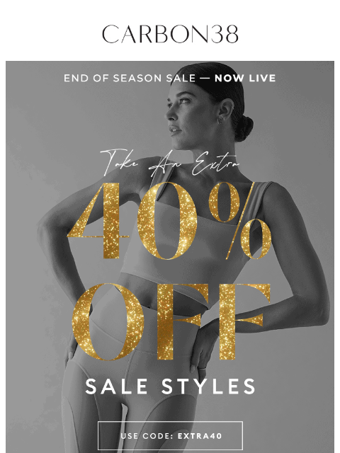 carbon38 newsletter: HNY🥂 Here’s an EXTRA 40% OFF