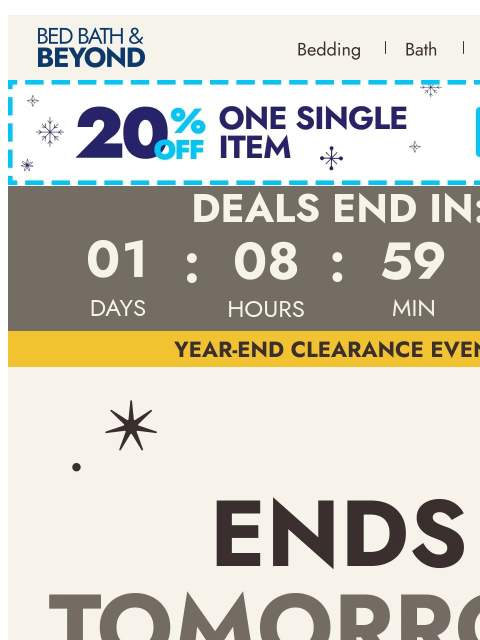 bedbathandbeyond newsletter: Up to 70% off ends tomorrow 🎊