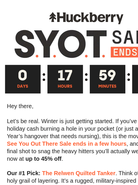 huckberry newsletter: Bringing this sale into 2026