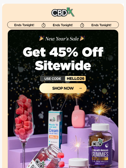 cbdfx newsletter: Happy New Year: Get 45% OFF sitewide! 🎉