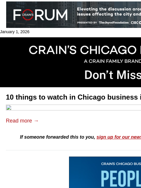 crainalerts newsletter: 10 things shaping Chicago biz in 2026