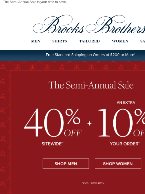 brooksbrothers newsletter: Enjoy 40% off + an extra 10% off your online order