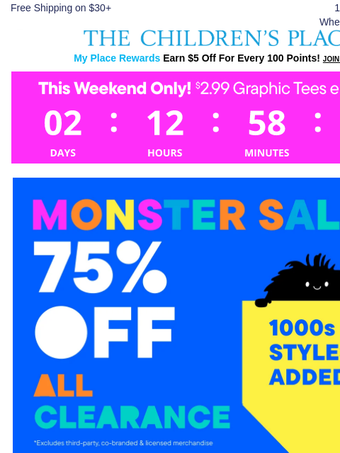 childrensplace newsletter: $2.99 GRAPHIC TEES 🙌😍