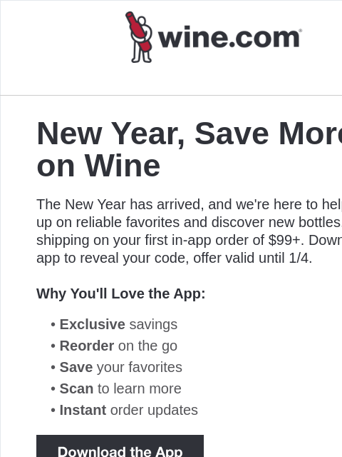 wine newsletter: New Year, New Bottles! App weekend starts now