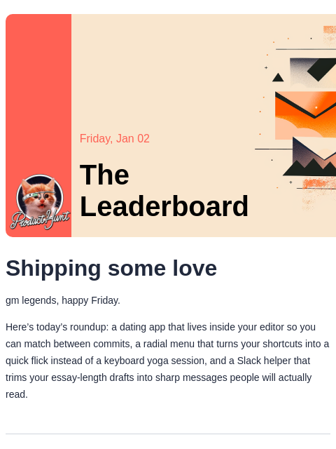 producthunt newsletter: 😸 git commit to love