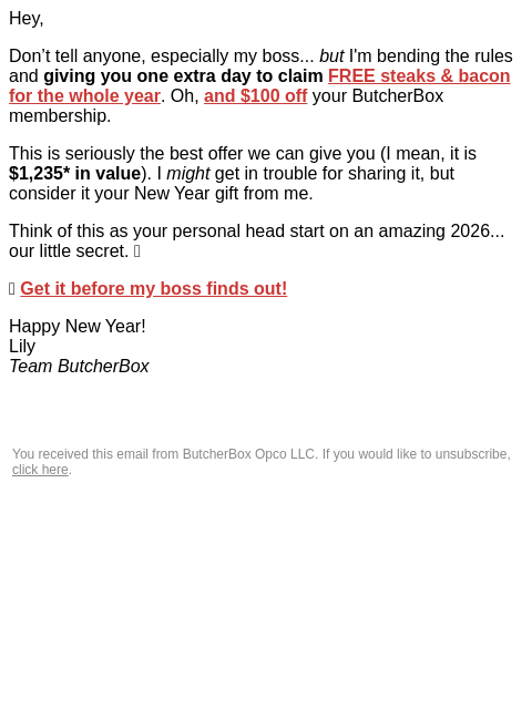 butcherbox newsletter: Shh… don’t tell my boss 🤫