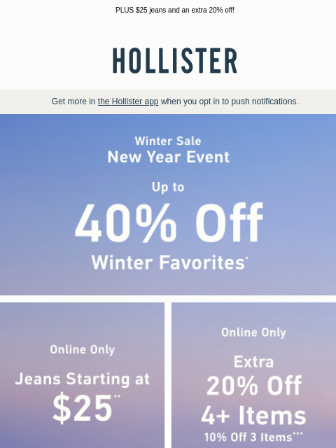 hollisterco newsletter: New Year Event: up to 40% off 🎉