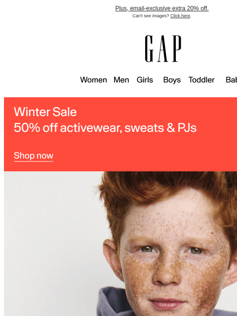gap newsletter: Treat yourself to 50% off activewear, sweats & PJs