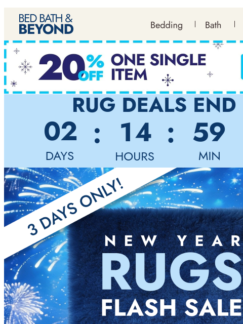 bedbathandbeyond newsletter: Up to 60% off rugs—but only for 72 hours 🔥