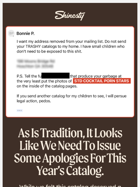 shinesty newsletter: We're sorry.
