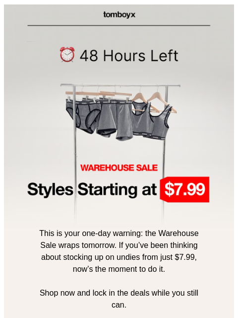 tomboyx newsletter: Ends tomorrow: Undies from $7.99