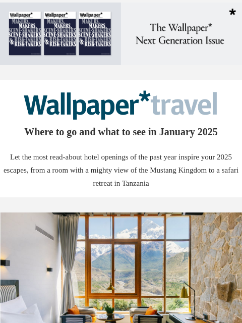 Discover the weekly Wallpaper* travel guide: where to go and what to see around the world ‌ ‌ ‌ ‌ ‌ ‌ ‌ ‌ ‌ ‌ ‌ ‌ ‌ Wallpaper* Where to go and what to see in January 2025 Let the most read-about hotel