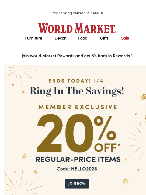 emailworldmarket newsletter: 🤗 20% off! Includes NEW ARRIVALS!