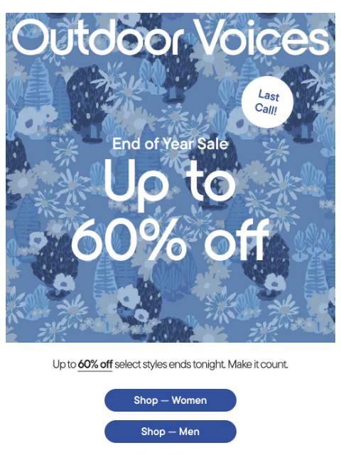 outdoorvoices newsletter: FINAL HOURS: UP TO 60% OFF