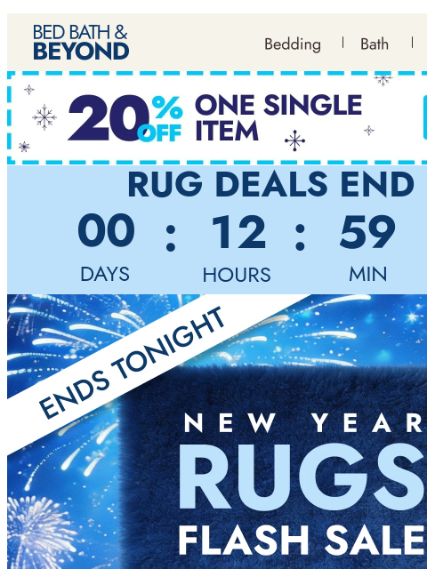 bedbathandbeyond newsletter: Up to 60% off rugs ends tonight ⏳