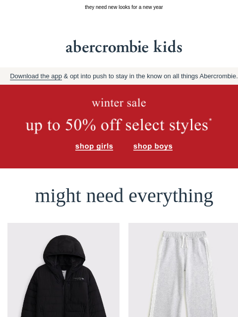 abercrombie newsletter: start the week with up to 50% OFF