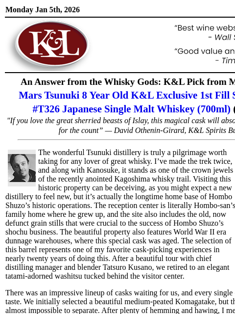 klwines newsletter: K&L Exclusive Tsunuki Japanese Single Cask