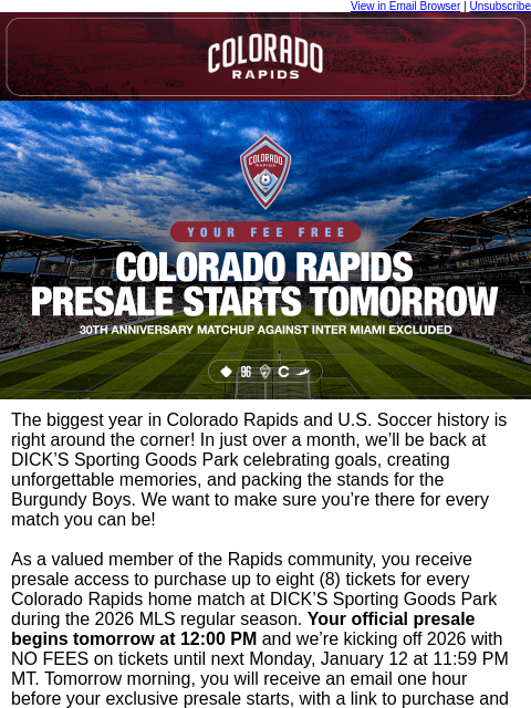 thecoloradorapids newsletter: Your Fee Free Rapids Ticket Presale Starts Tomorro...