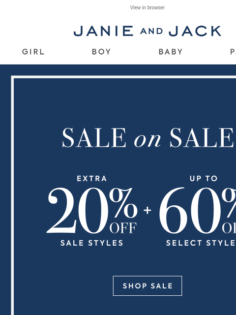 janieandjack newsletter: Ends tonight: extra 20% off + up to 60% off