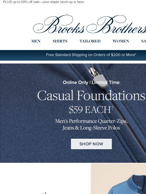 brooksbrothers newsletter: Enjoy $59 Performance quarter-zips, jeans & long-s...