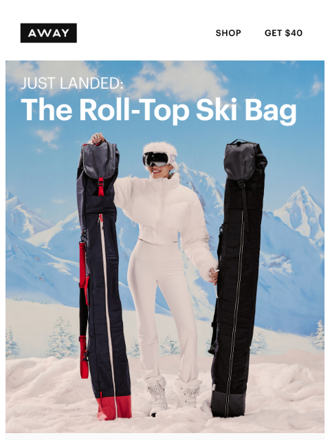 awaytravel newsletter: Introducing the Roll-Top Ski Bag