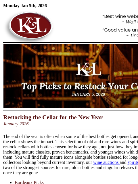 klwines newsletter: K&L Newsletter: Cellar Restock