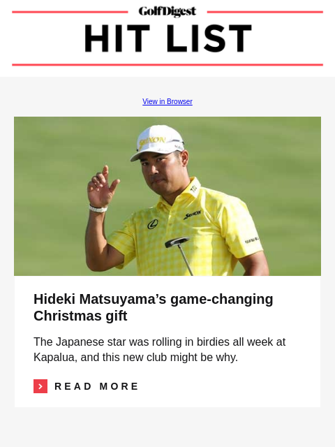 Shane Lowry shares extremely relatable concern about taking the first-ever shot of TGL GolfDigest View in Browser Hideki Matsuyama Hideki Matsuyama's game-changing Christmas gift The Japanese star