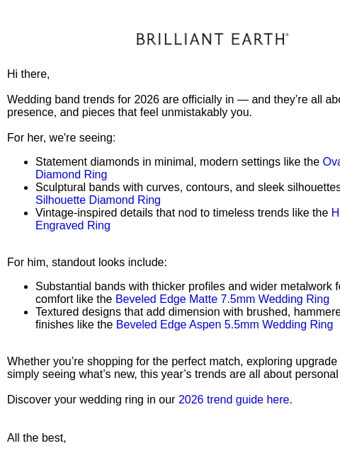 brilliantearth newsletter: 2026's most coveted wedding bands