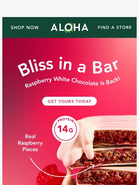 aloha newsletter: Real berry pieces + creamy white chocolate