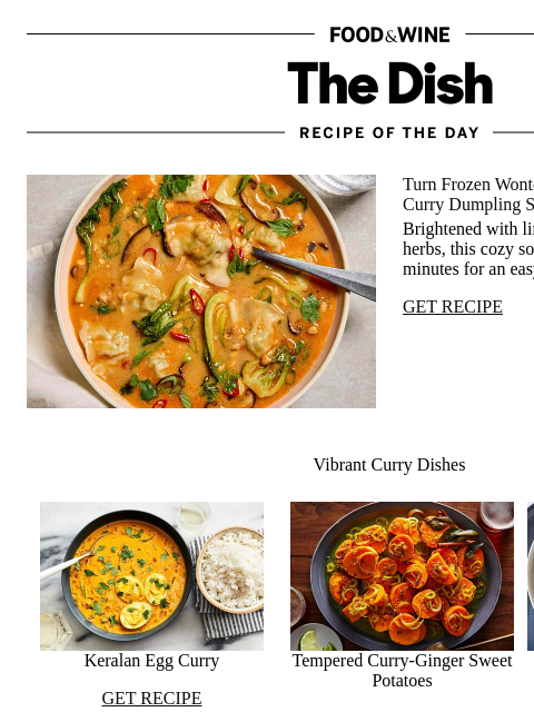 foodandwine newsletter: Red Curry Dumpling Soup