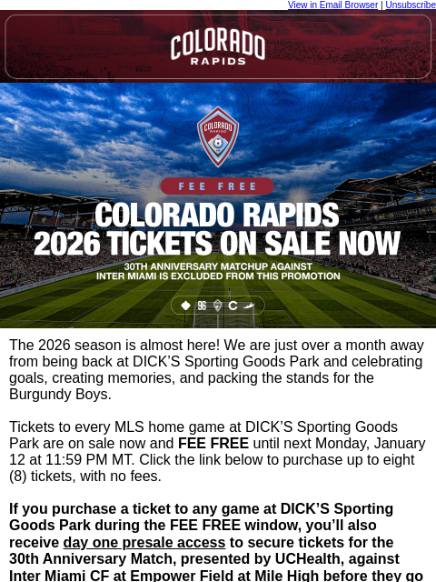 thecoloradorapids newsletter: Colorado Rapids Tickets are On Sale Now AND FEE FR...