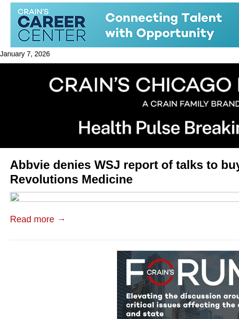 crainalerts newsletter: AbbVie: No talks to buy Revolutions Medicine