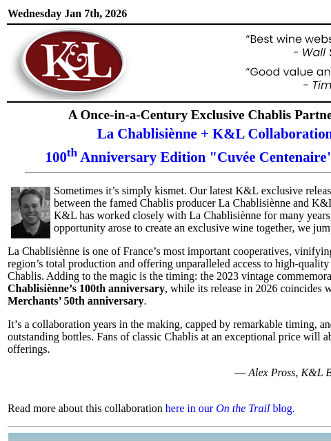 klwines newsletter: An Exclusive Chablis Collaboration Across 100 and ...