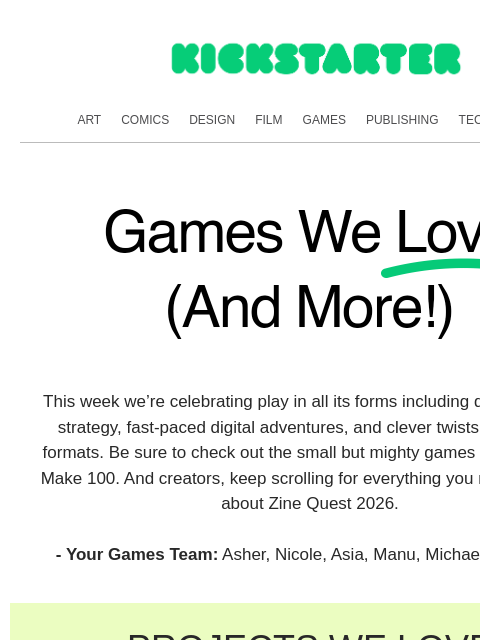 kickstarter newsletter: Roll, build, explore, and play again