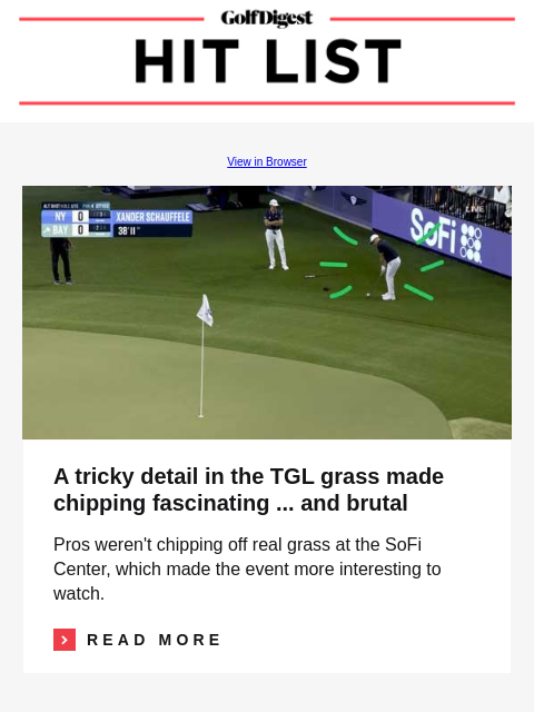 Puma files lawsuit over Tiger Woods' Sun Day Red logo GolfDigest View in Browser TGL A tricky detail in the TGL grass made chipping fascinating ... and brutal Pros weren't chipping off real