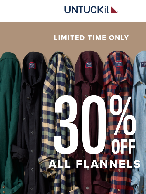 untuckit newsletter: Starts Today: Flannels Now 30% Off! 🌲🪓