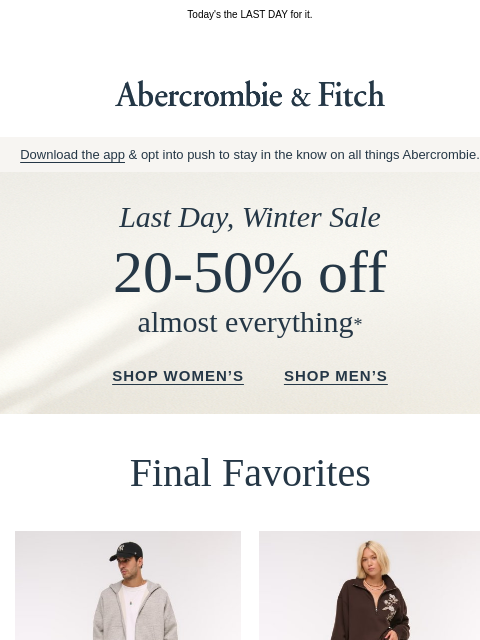 abercrombie newsletter: 20-50% OFF is ending.