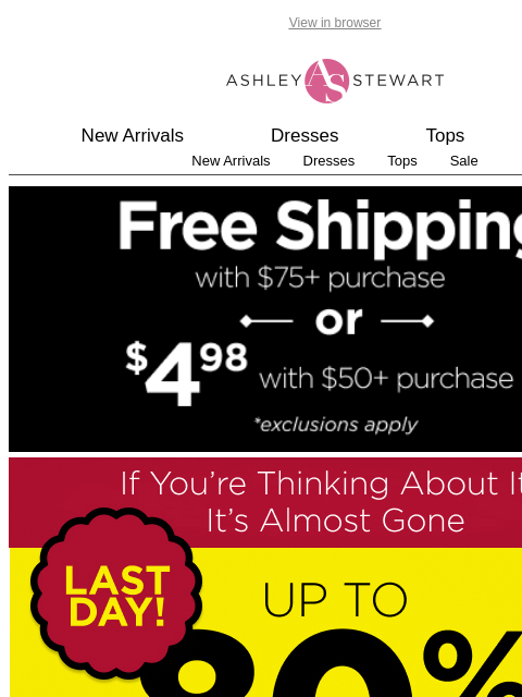 ashleystewart newsletter: 📢Final Hours! End of season sale: Up to 80% off!