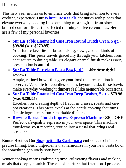 surlatable newsletter: Winter Reset Sale Continues!