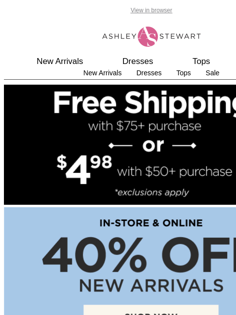 ashleystewart newsletter: new DENIM styles at 40% off? Yes please!👖