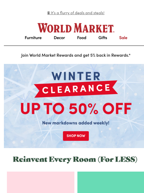 emailworldmarket newsletter: Up to 50% off Winter Clearance ✨❄️ ☃️✨