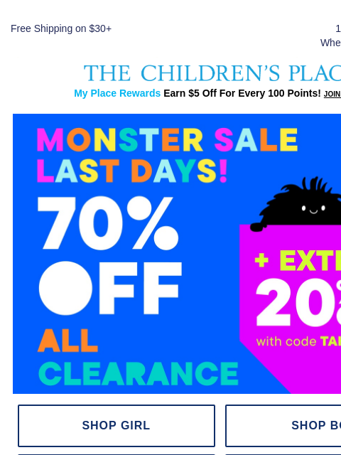 childrensplace newsletter: Starts NOW 🔔 Extra 20% OFF clearance styles