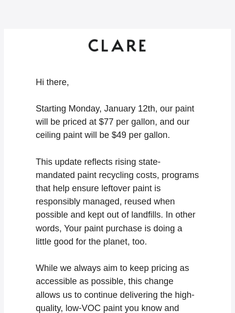 clare newsletter: A small pricing update for 2026