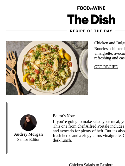 foodandwine newsletter: Chicken and Bulgur Salad