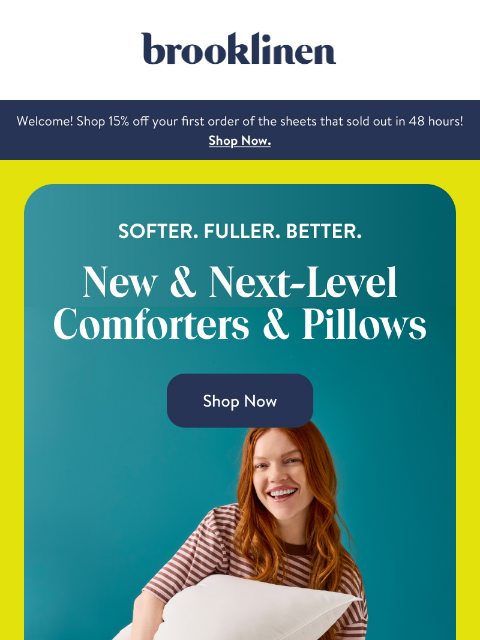 brooklinen newsletter: NEW & Next-Level Comforters & Pillows!