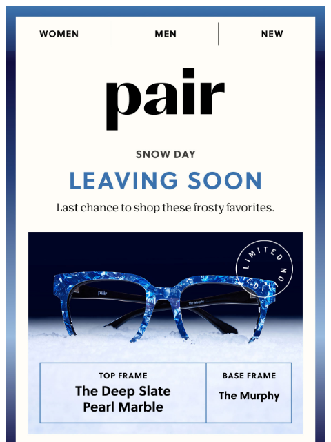 paireyewear newsletter: Leaving Soon: Snow Day Top Frames