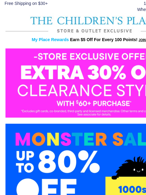 childrensplace newsletter: 📣 *EXTRA* 30% Off Clearance Styles 📣